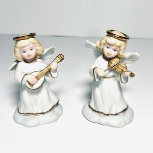 Vintage Bronson Golden Halos Angel Figurines Musical Marion And Magical Melody
